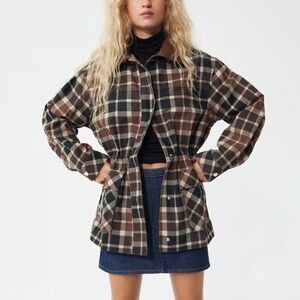 H&M coated collar twill plaid jacket